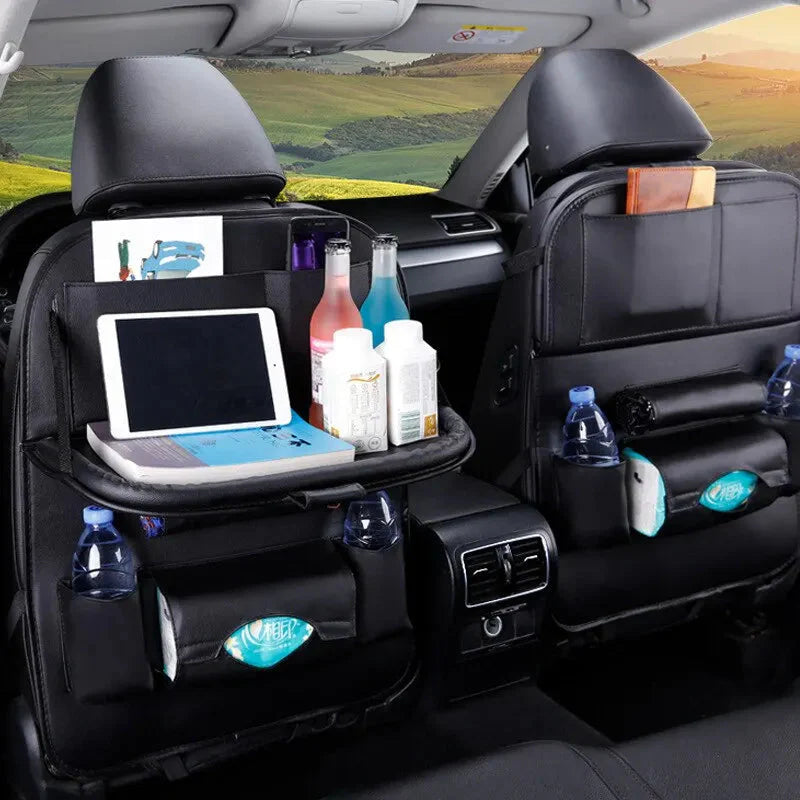Car Seat Back Organizer with Foldable Table Tray – PU Leather Storage Econic Blanks