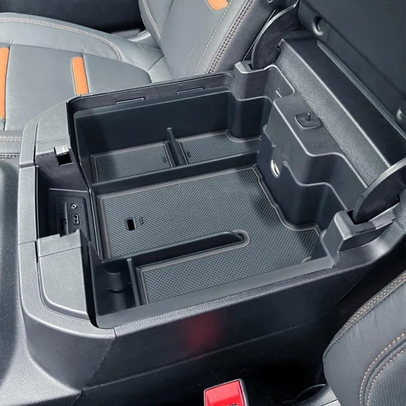 Full size Chevy Silverado and GMC Sierra center console organizer tray by Gm Service Guy, fits 2019-2023 models with organized interior storage