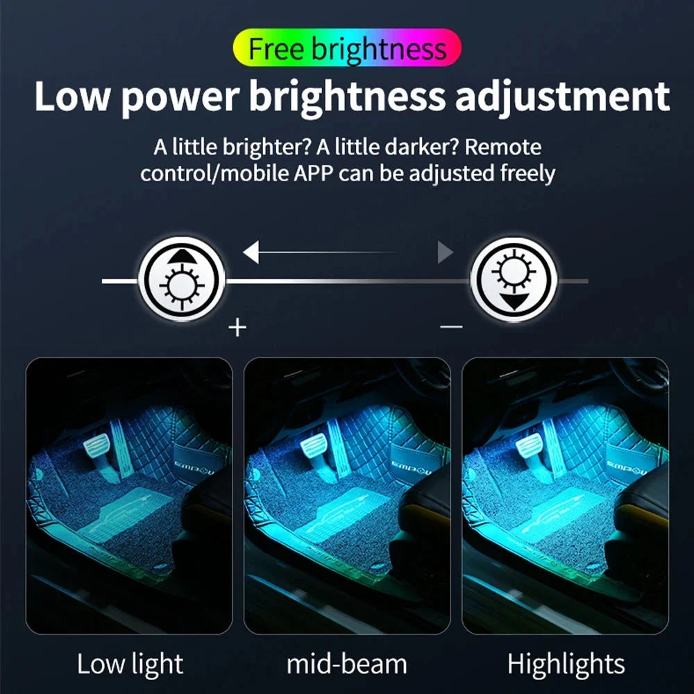 LED Car Interior Ambient Lights Kit - RGB Foot Strip Lighting with Remote & App Music Control Econic Blanks