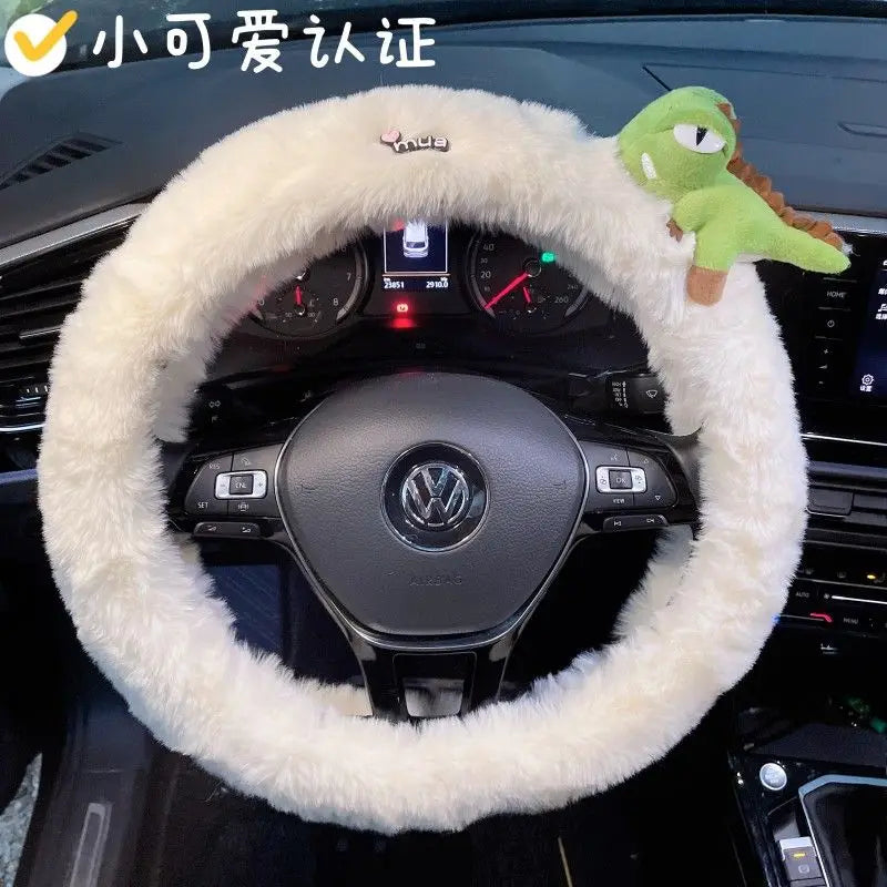 Cute Cartoon Fur Steering Wheel Cover Winter Warm Car Handle Cover for Women FanzyMarket
