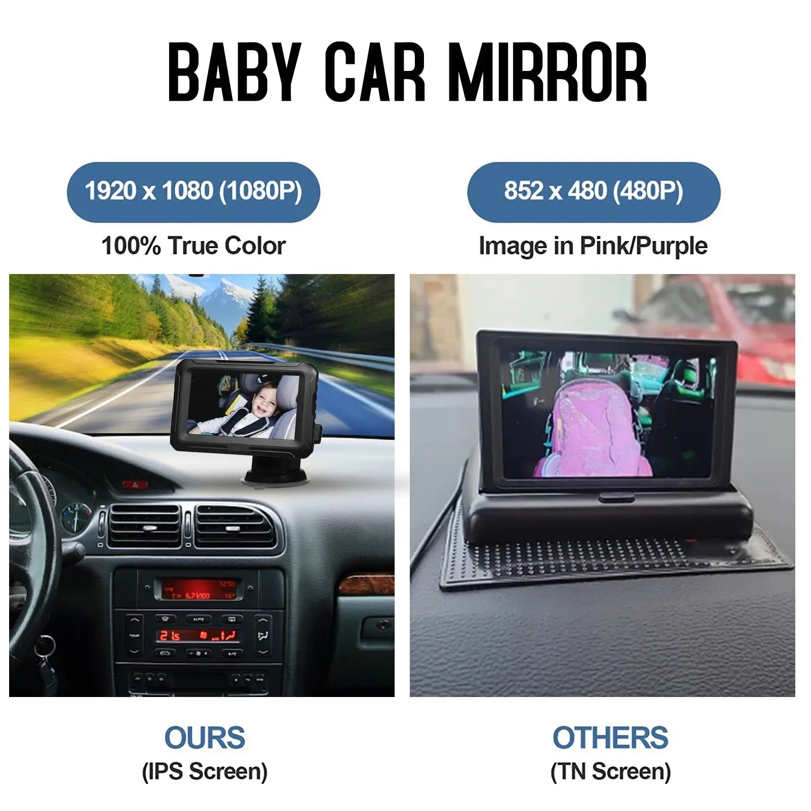 Rear View Monitor 4.3'' IPS Screen Baby Car Mirror Adjustable Wide View Angle for Infants Kids Pets Night Vision Function Gm Service Guy