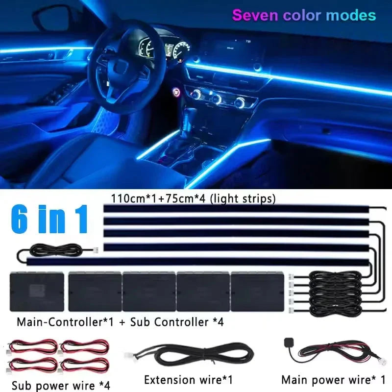 Universal 18-in-1 RGB Car Ambient Light Kit - Full Color App-Controlled Neon Strips Econic Blanks