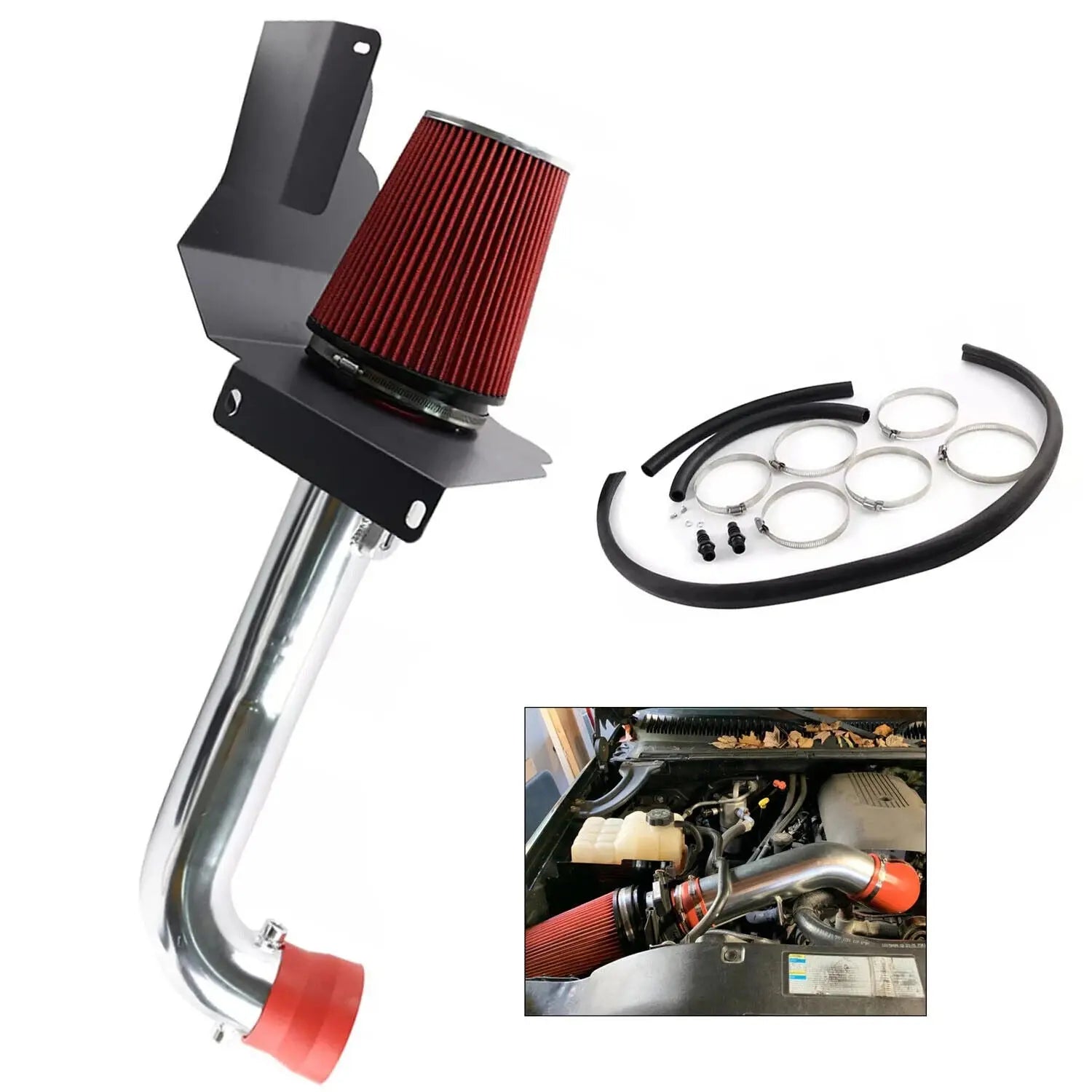 For Silverado 2014-18 Chevy GMC Sierra 1500 5.3L 6.2L V8 engine parts Red Filter Cold Air Intake Kit Gm Service Guy