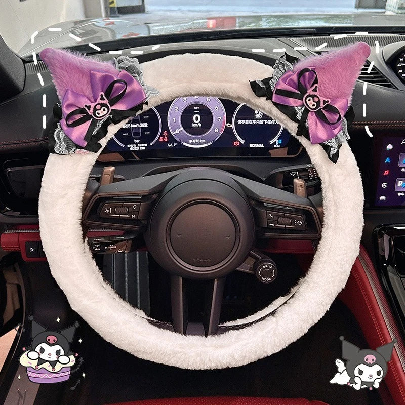 Kuromi Plush Steering Wheel Cover Soft Warm Anti-Slip 38cm (15 in) Car Accessory for Girls FanzyMarket