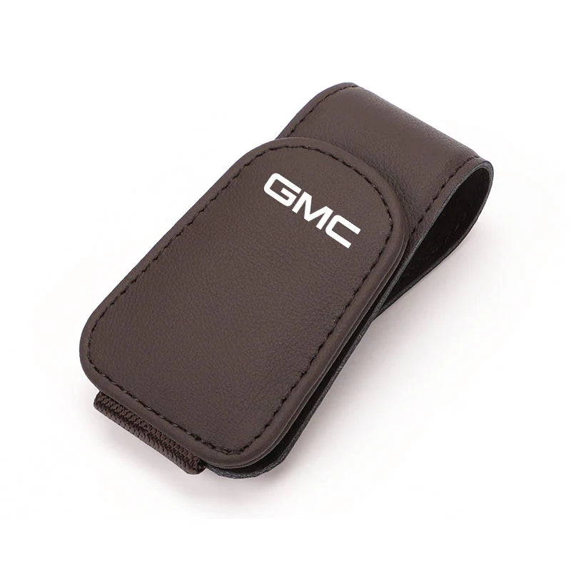 GMC car sunglass holder for Terrain, Sierra, Yukon, Acadia, Hummer, and Jimmy, mounted on the vehicle's interior ornament.