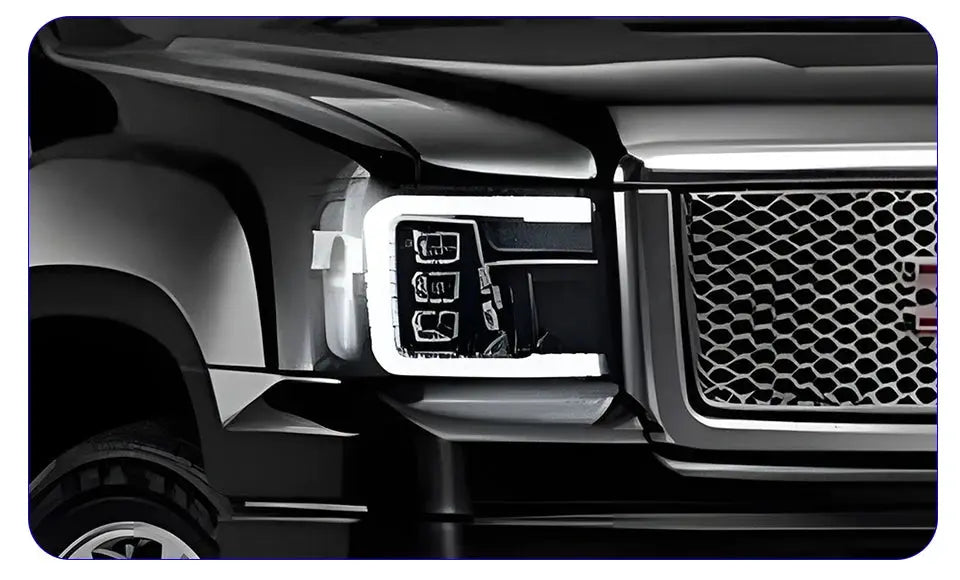 GMC Sierra 2007-2013 LED headlight assembly with dynamic triple lens, high-quality front headlight upgrade by Gm Service Guy