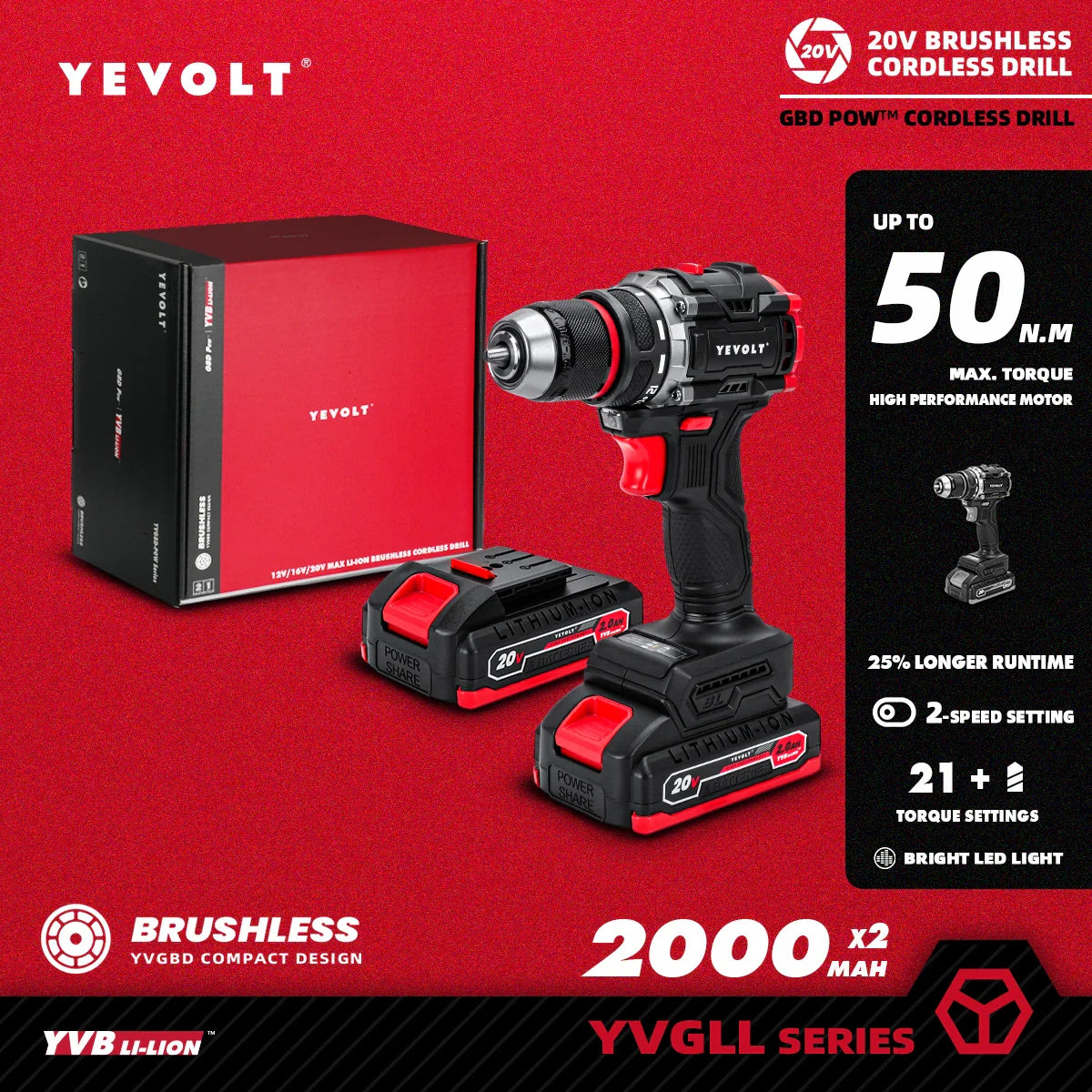 20V Brushless Cordless Drill Driver, Compact 21+1 Torque Keyless 3/8\" (0.8–10mm) Handheld Screwdriver with LED FanzyMarket