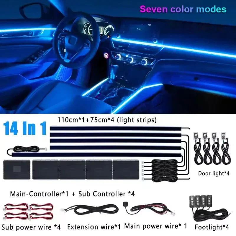 Universal 18-in-1 RGB Car Ambient Light Kit - Full Color App-Controlled Neon Strips Econic Blanks