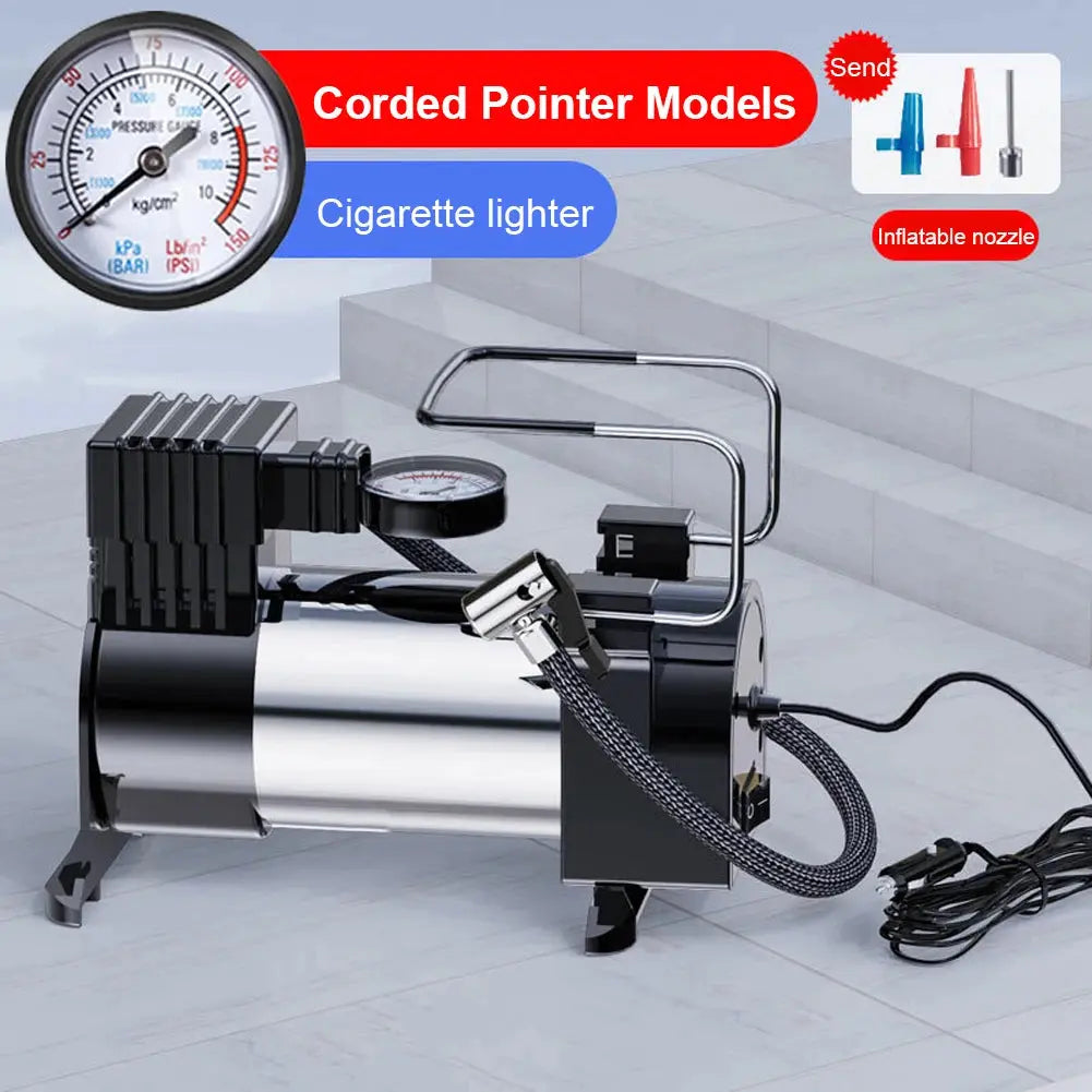 12V Portable Air Compressor with Pressure Gauge Car Tire Pump Cylinder Power System Mini Air Compressor Car Tire Inflatable Pump Gm Service Guy