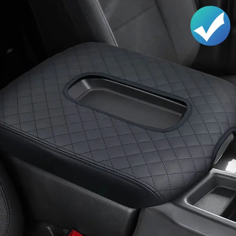 Gm Service Guy Chevy Silverado and GMC Sierra 2019-2024 center console cover on a vehicle's console lid.