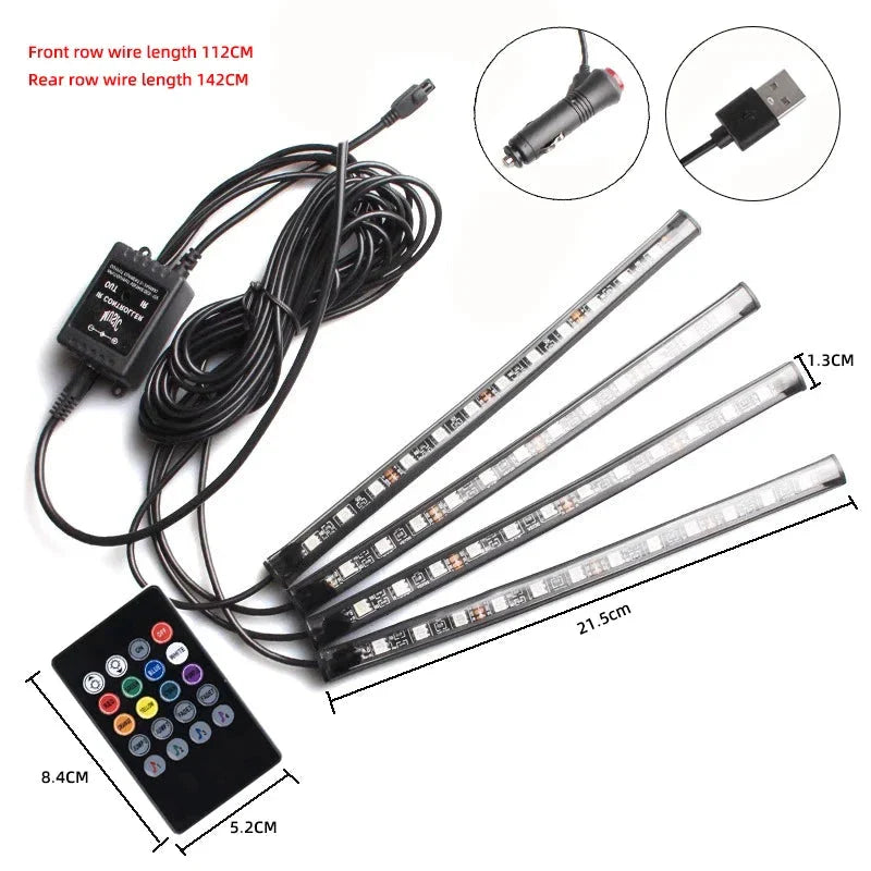 Universal RGB LED Car Interior Lights - 8-Color Ambient Strip Lamps with Music Control Econic Blanks