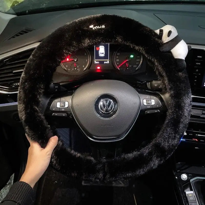 Cute Cartoon Fur Steering Wheel Cover Winter Warm Car Handle Cover for Women FanzyMarket