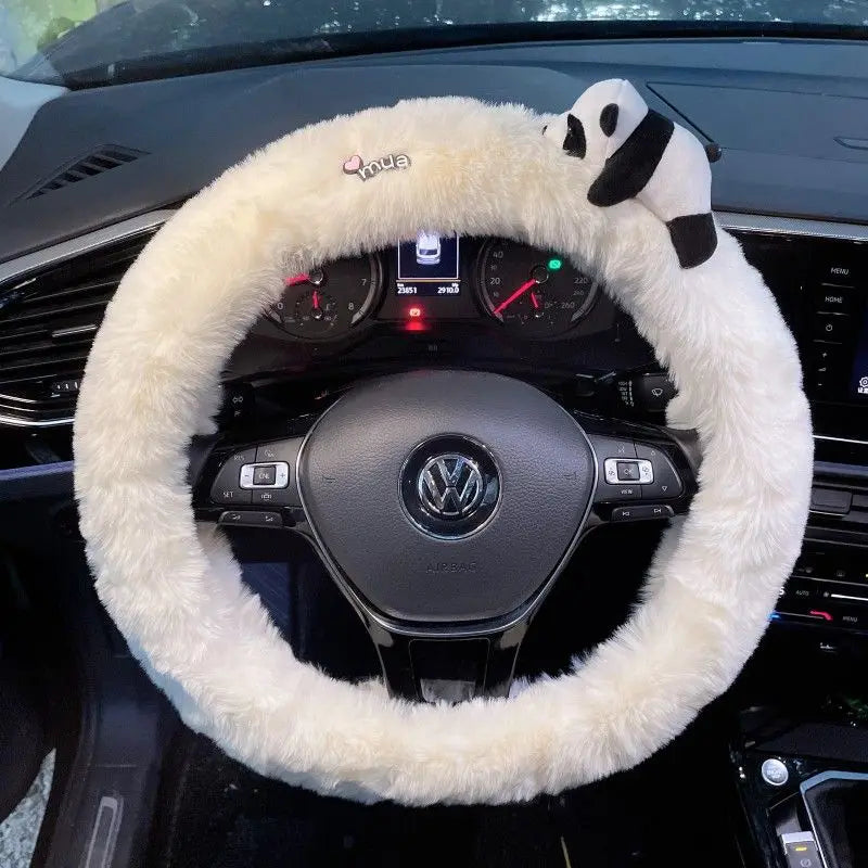 Cute Cartoon Fur Steering Wheel Cover Winter Warm Car Handle Cover for Women FanzyMarket
