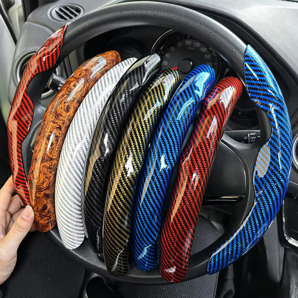 2-Pack Carbon Fiber Silicone Steering Wheel Covers 38 cm (15 in) Anti-Slip Universal Car Interior FanzyMarket