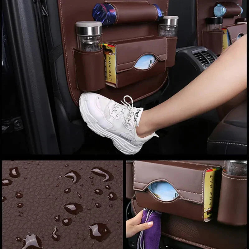 Car Seat Back Organizer with Foldable Table Tray – PU Leather Storage Econic Blanks