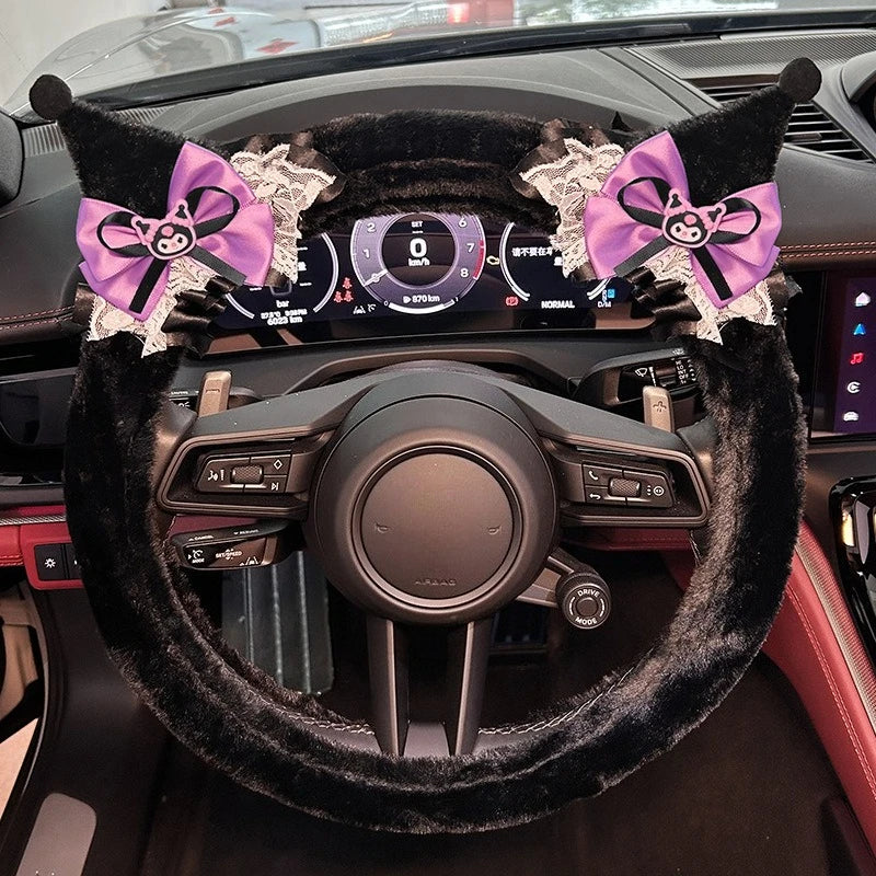 Kuromi Plush Steering Wheel Cover Soft Warm Anti-Slip 38cm (15 in) Car Accessory for Girls FanzyMarket