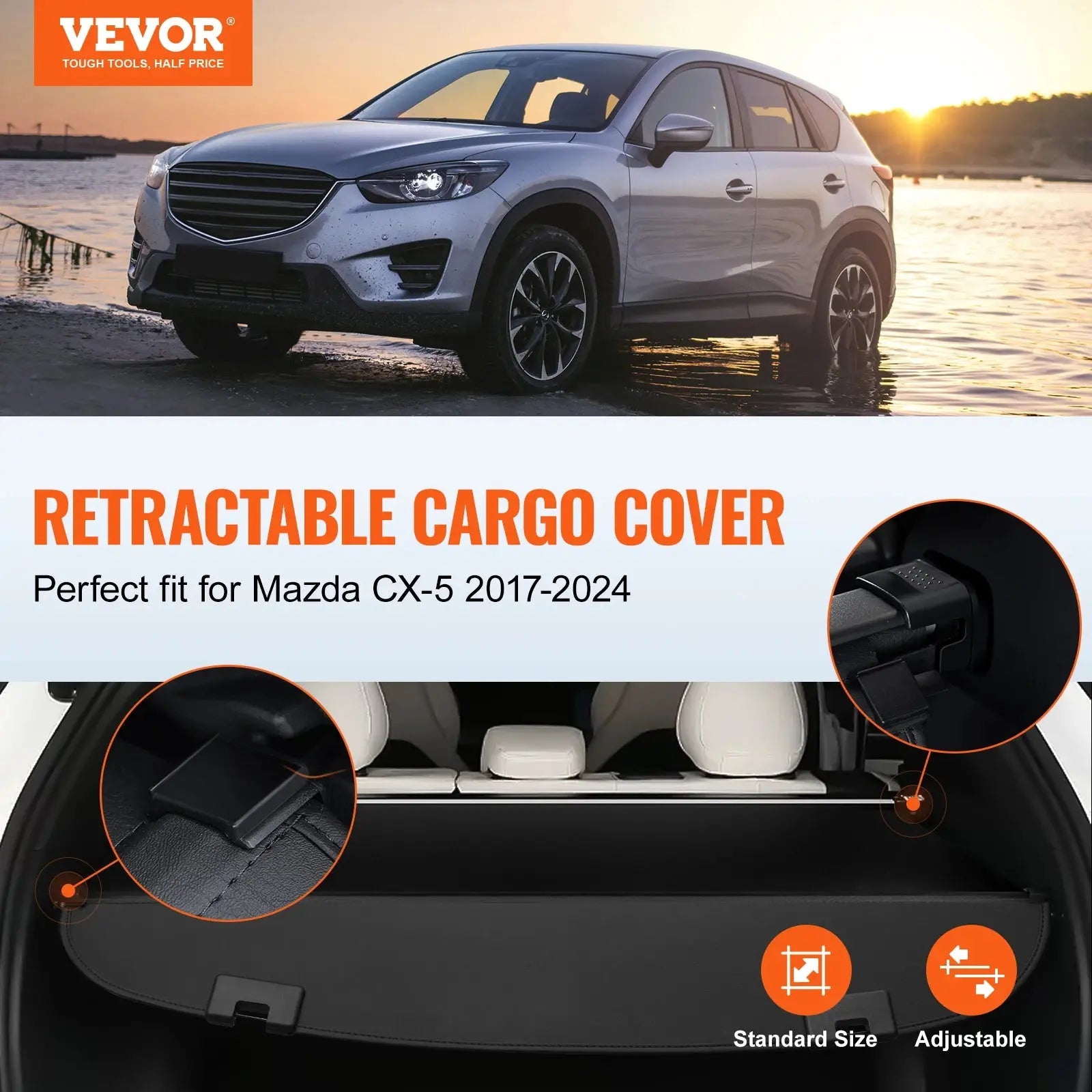 SucceBuy Retractable Cargo Cover Upgraded Waterproof Trunk Cover Security Shield Shade for Mazda CX-5 2017-2024 Rear Trunk Cover Gm Service Guy