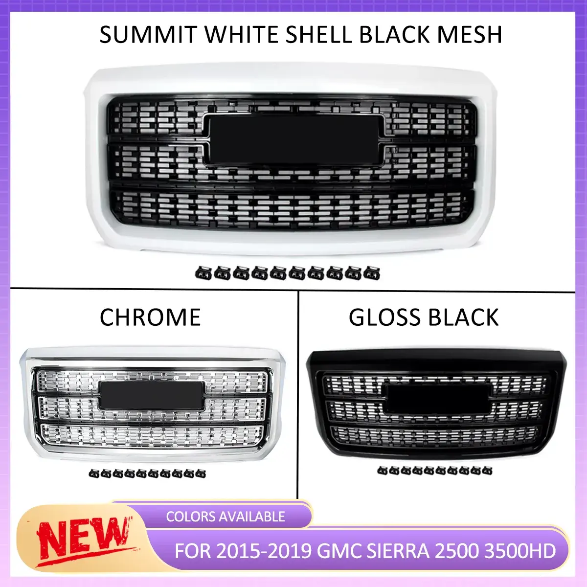 Magickit 2015-2019 Front Centre Grille for GMC Sierra 2500HD 3500HD Bumper Upper Hood Grille Honeycomb Grill Gm Service Guy