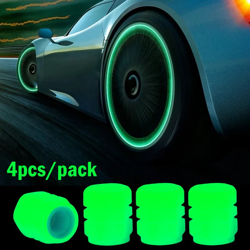 Glow-in-the-Dark Luminous Tire Valve Caps Set of 4 — Fluorescent Wheel Valve Stem Caps Universal for Car Motorcycle Bicycle FanzyMarket