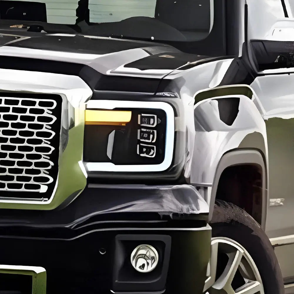 GMC Sierra 2007-2013 LED front headlight assembly with high-quality dynamic triple lens, upgrade by Gm Service Guy