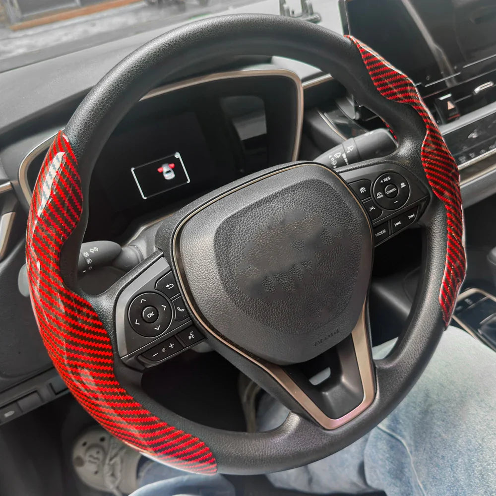 2-Pack Carbon Fiber Silicone Steering Wheel Covers 38 cm (15 in) Anti-Slip Universal Car Interior FanzyMarket