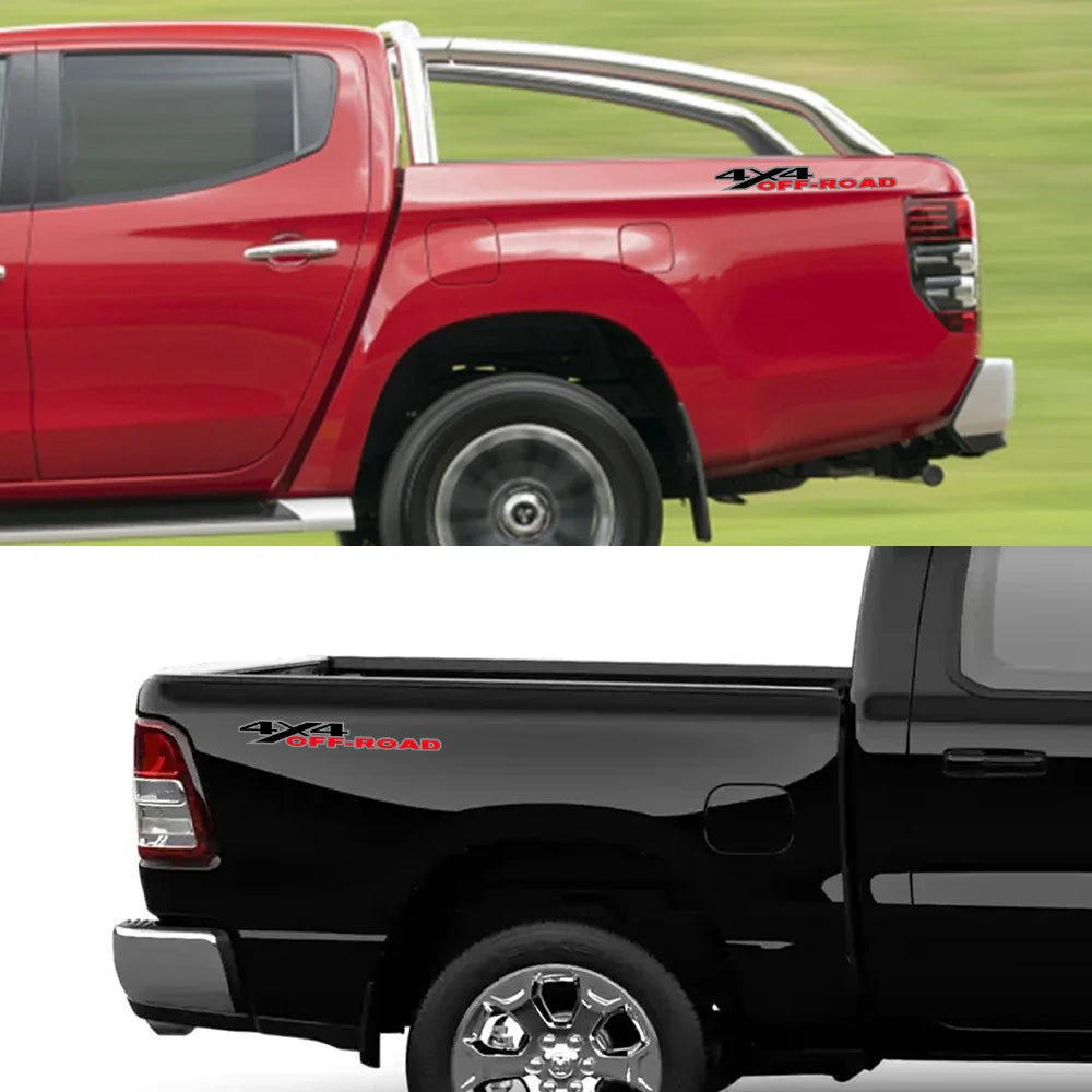 4x4 off-road graphic decal for Ford F-150, Silverado, Sierra, RAM, Dmax, 2-piece vinyl trunk sticker by Quality Prints USA