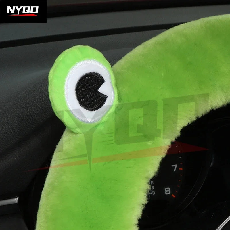 Plush Wool Steering Wheel Cover, Cartoon Frog Short Fur Car Wheel Protector, Fits 35–42 cm (13.8–16.5 in) FanzyMarket