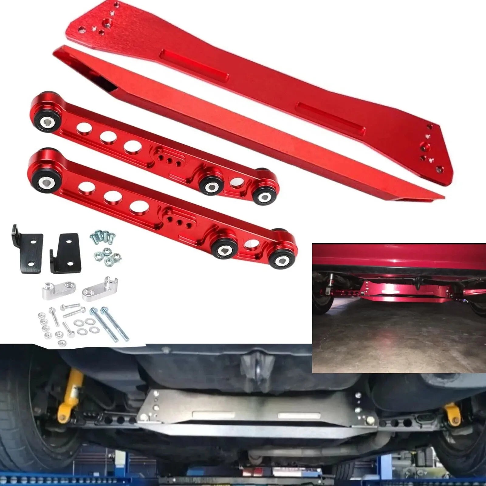 red gold Silver Rear Subframe Brace + Tie Bar + Lower Control Arm For Honda Civic EG 1992-1995 suspension performance parts Gm Service Guy