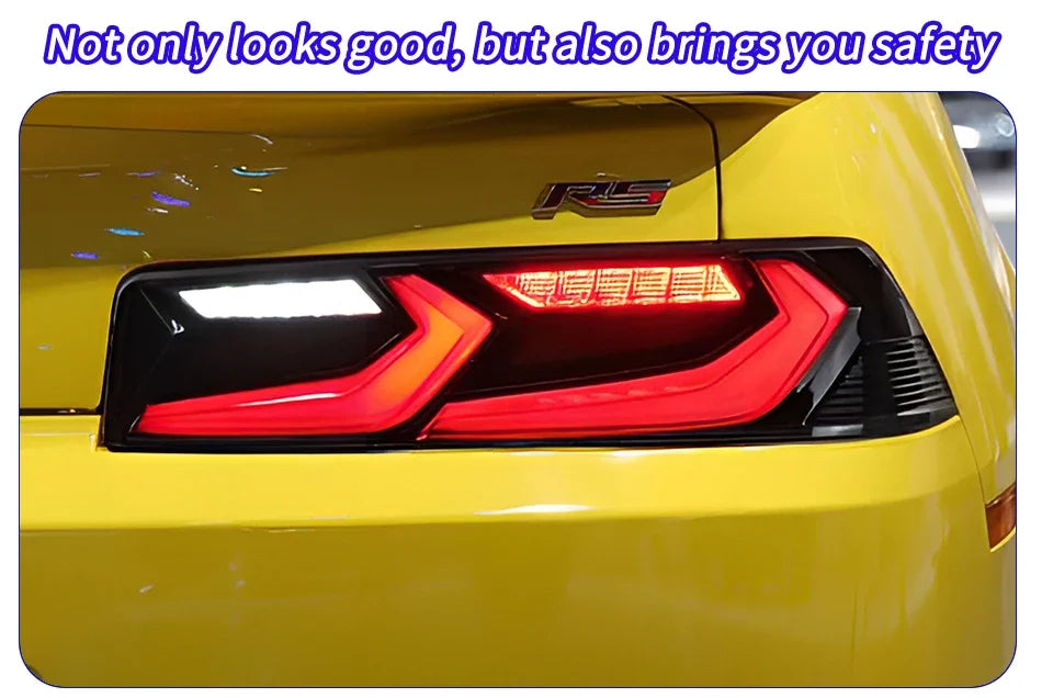 Chevrolet Camaro 2014-2020 rear taillight assembly with LED brake and turn signal lights, designed for Camaro models.