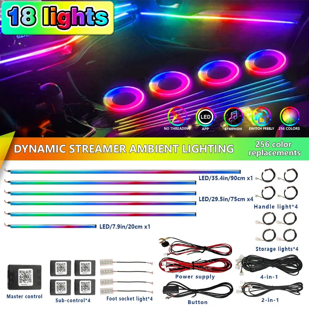 Universal 18-in-1 RGB Car Ambient Light Kit - Full Color App-Controlled Neon Strips Econic Blanks