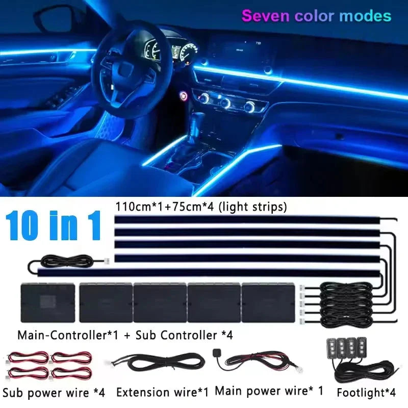 Universal 18-in-1 RGB Car Ambient Light Kit - Full Color App-Controlled Neon Strips Econic Blanks