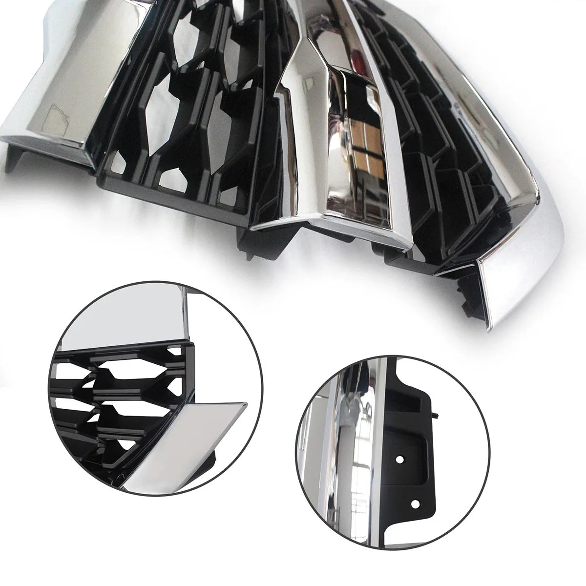 Black honeycomb grille for Chevrolet Silverado 2016-2019, electroplated OE style, designed as a Gm Service Guy car accessory.