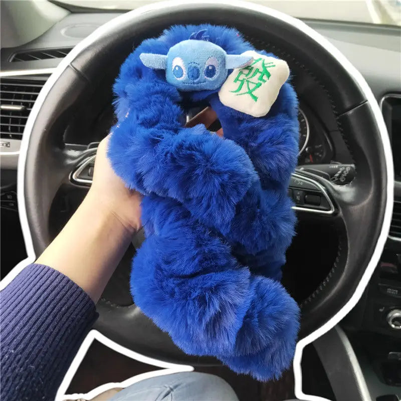 Stitch Plush Steering Wheel Cover – Universal Stretch Winter Warm Car Accessory FanzyMarket