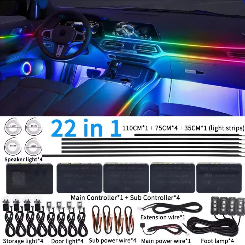 Universal 18-in-1 RGB Car Ambient Light Kit - Full Color App-Controlled Neon Strips Econic Blanks