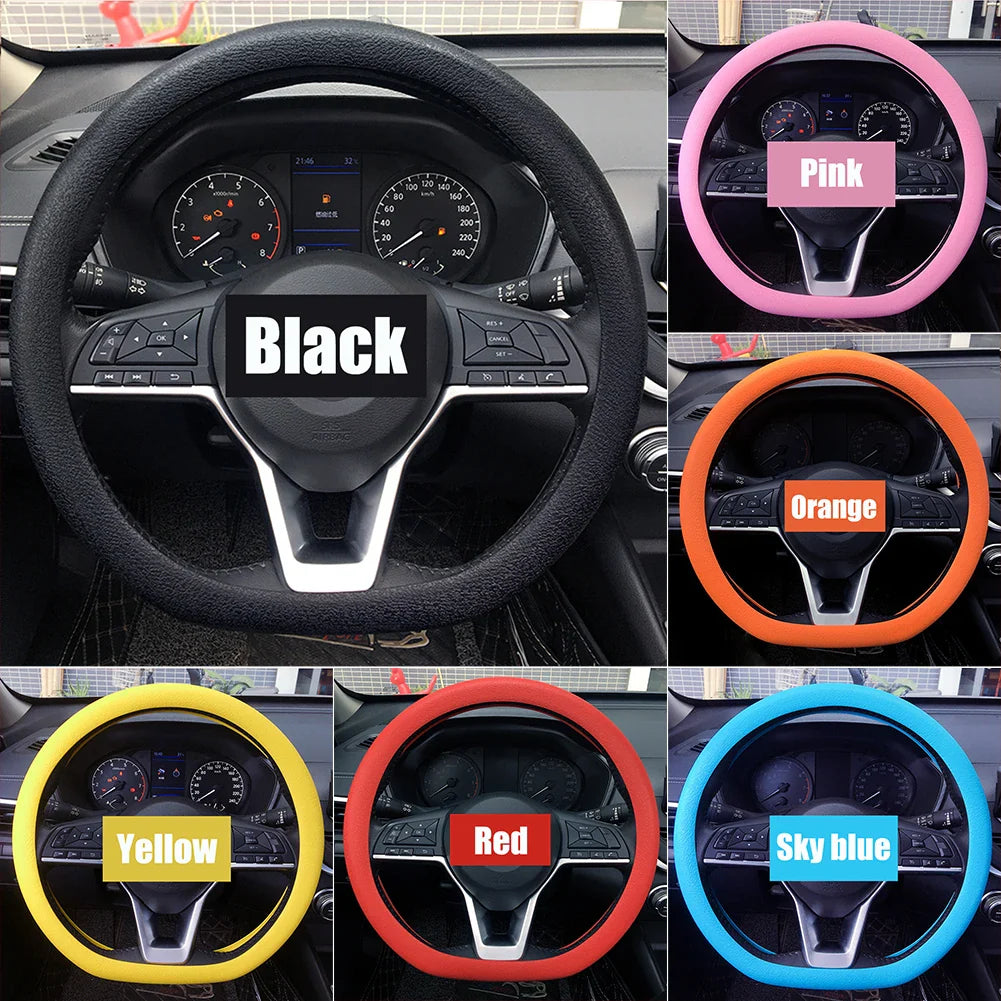Universal Silicone Steering Wheel Cover – Elastic Non-Slip Grip, Fits 36–40 cm (14–16 in) Wheels, Multi-Color Car Accessory FanzyMarket