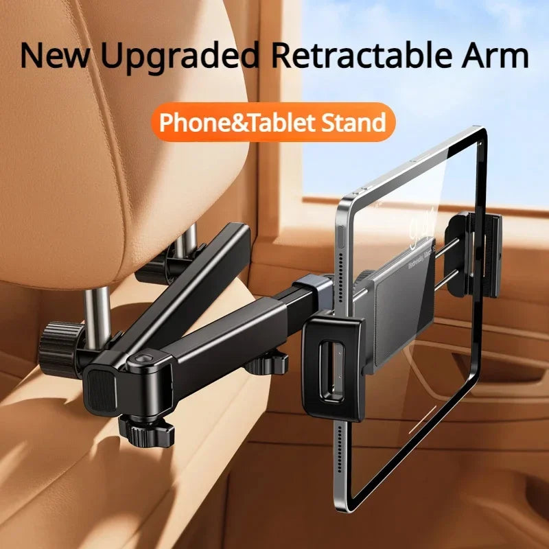 FanzyMarket Telescopic Car Headrest Phone & Tablet Holder - Rotating Rear Seat Mount, Fits 5–13 inch (12.7–33 cm) Devices