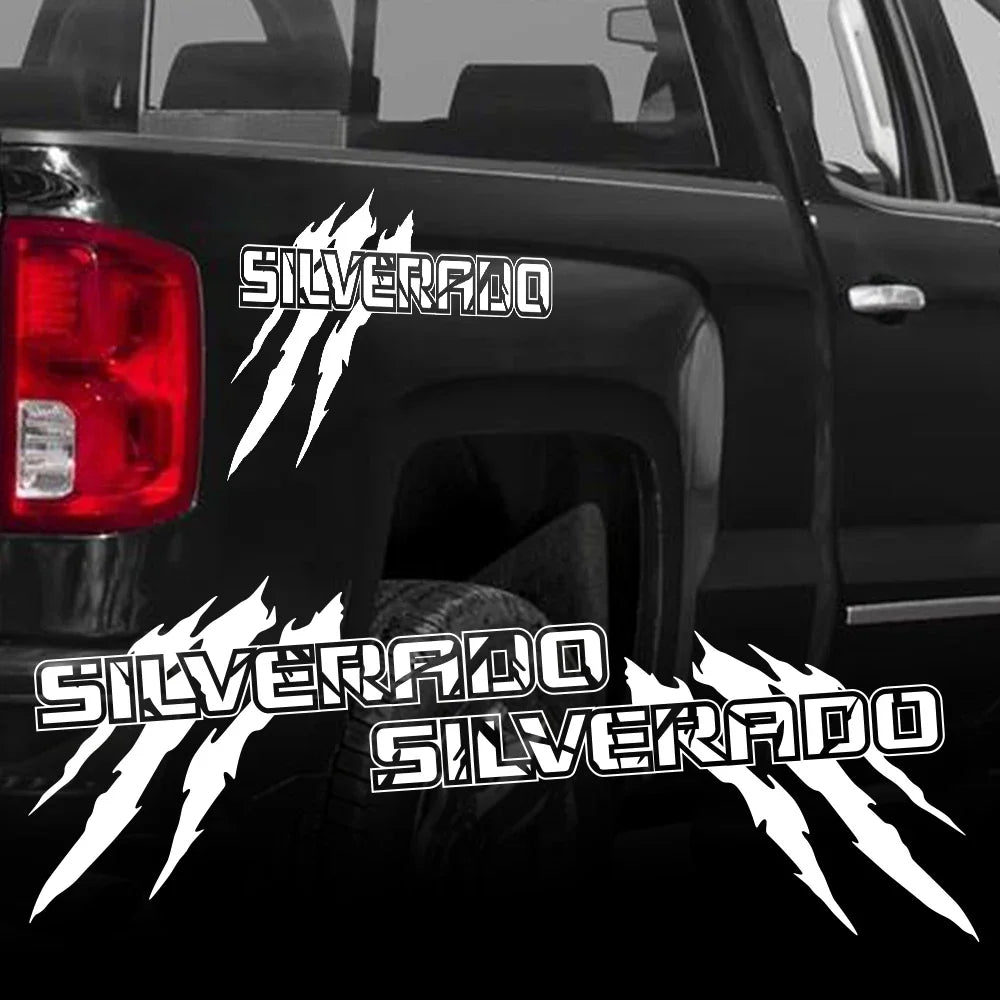 Claw style Chevrolet Silverado and S10 pickup truck side decal by Quality Prints USA, vinyl graphic for vehicle customization.