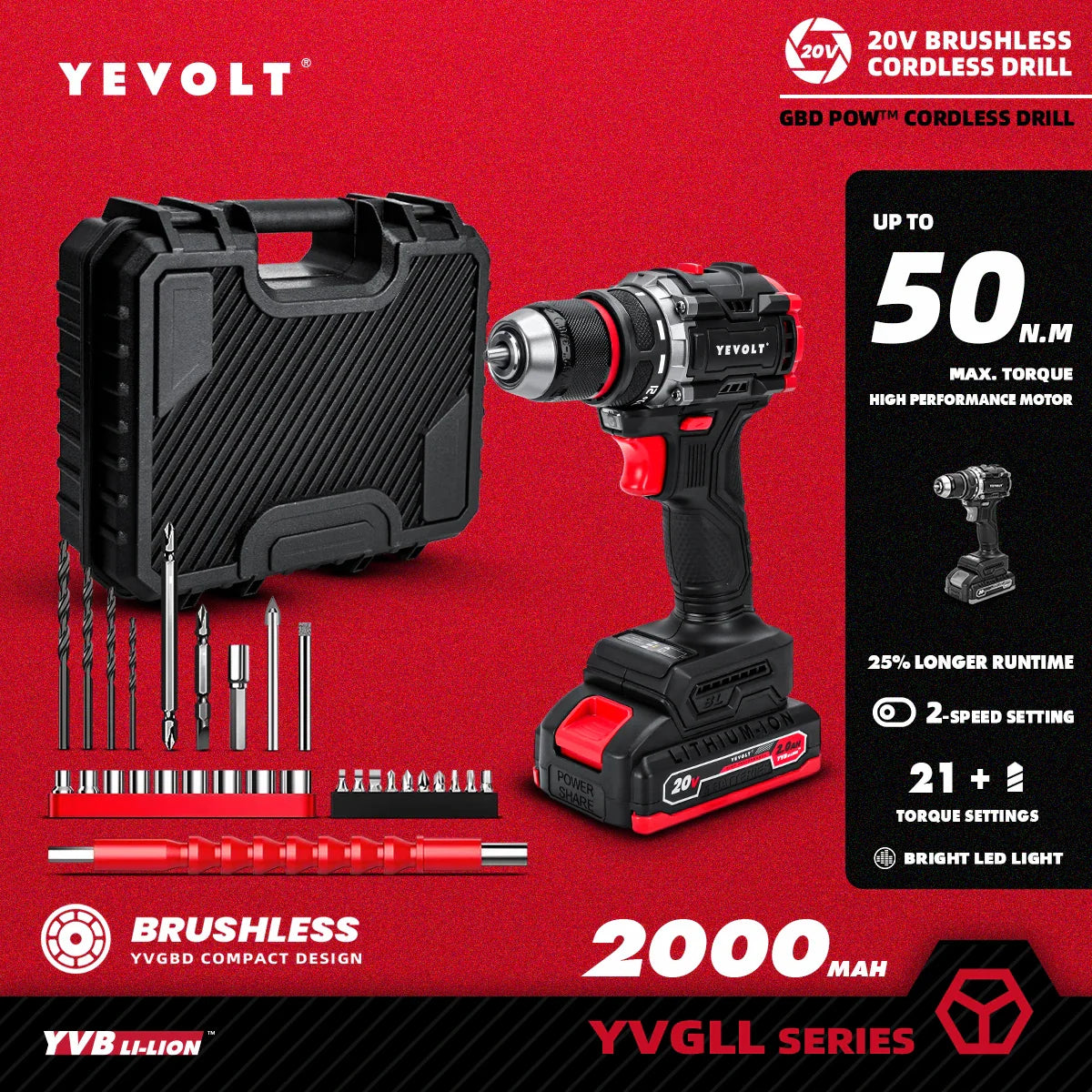20V Brushless Cordless Drill Driver, Compact 21+1 Torque Keyless 3/8\" (0.8–10mm) Handheld Screwdriver with LED FanzyMarket