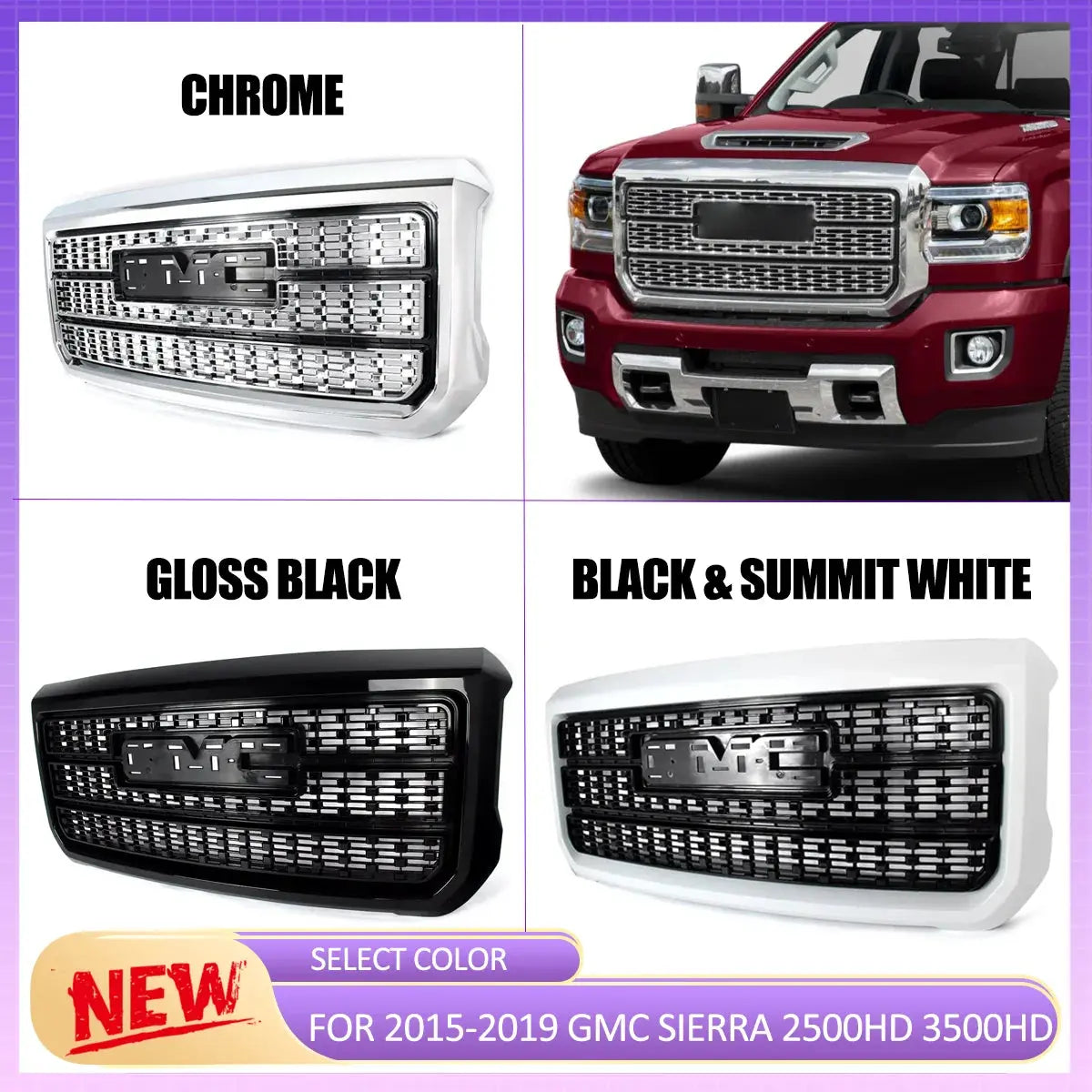 Magickit 2015-2019 Front Centre Grille for GMC Sierra 2500HD 3500HD Bumper Upper Hood Grille Honeycomb Grill Gm Service Guy