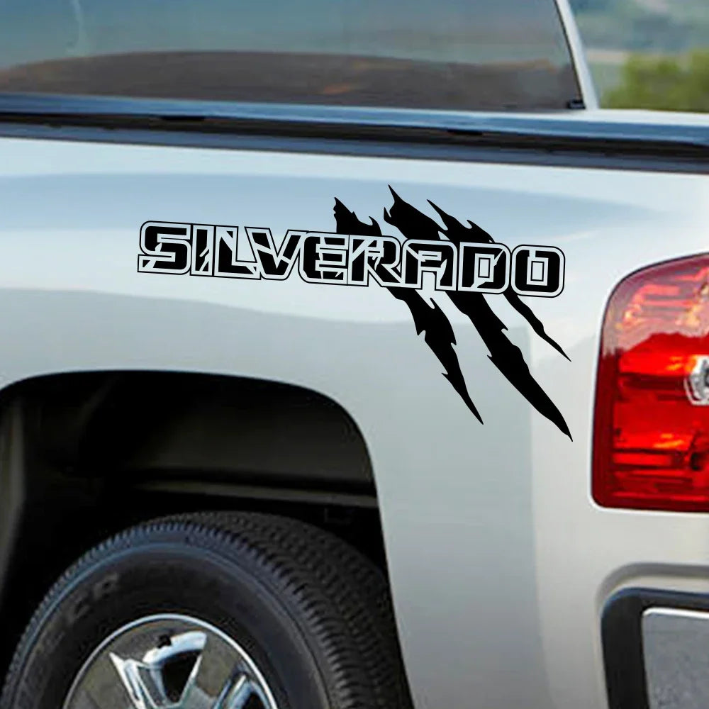Claw style Chevrolet Silverado and S10 pickup truck side decal in black vinyl, featuring a bold graphic design.