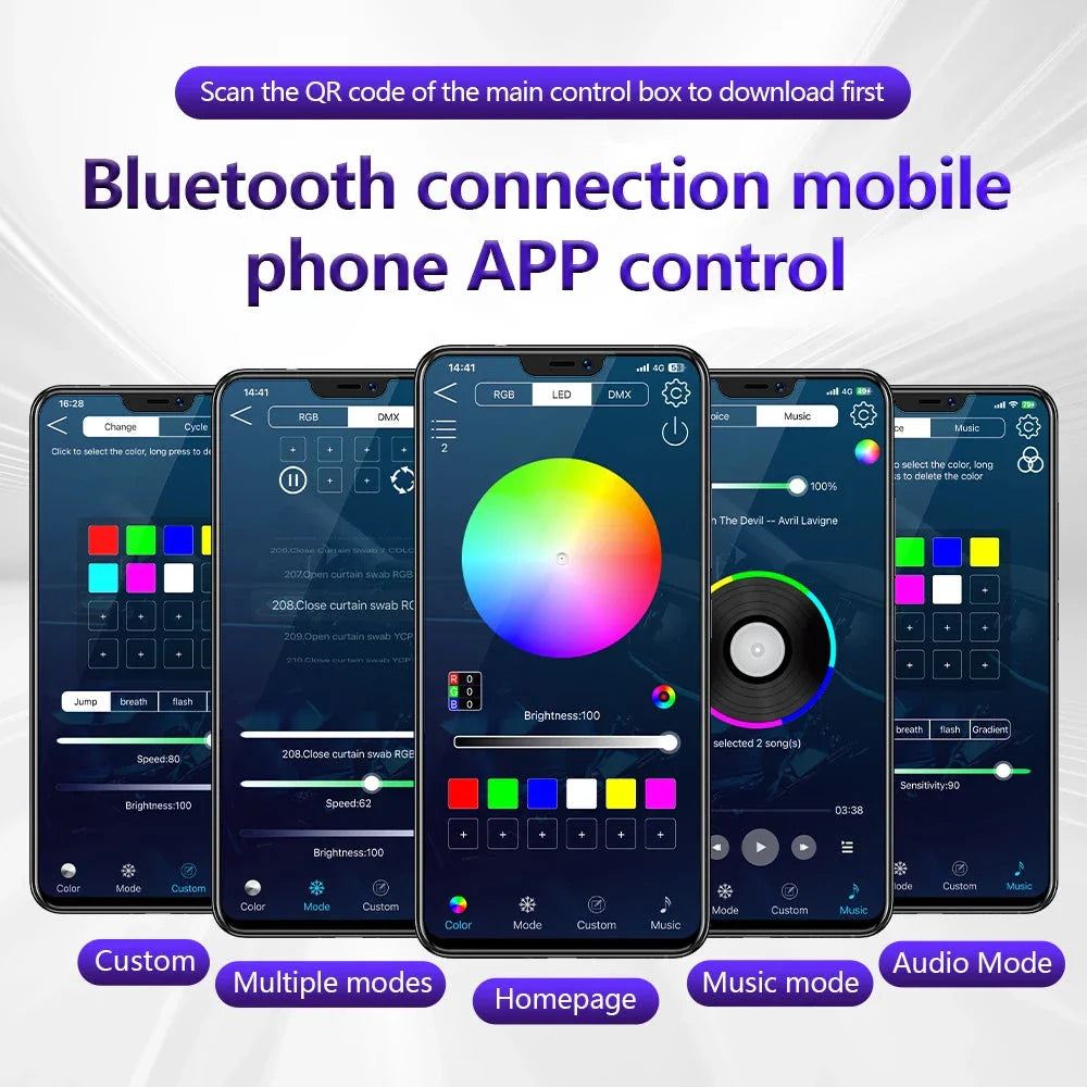 Universal 18-in-1 RGB Car Ambient Light Kit - Full Color App-Controlled Neon Strips Econic Blanks
