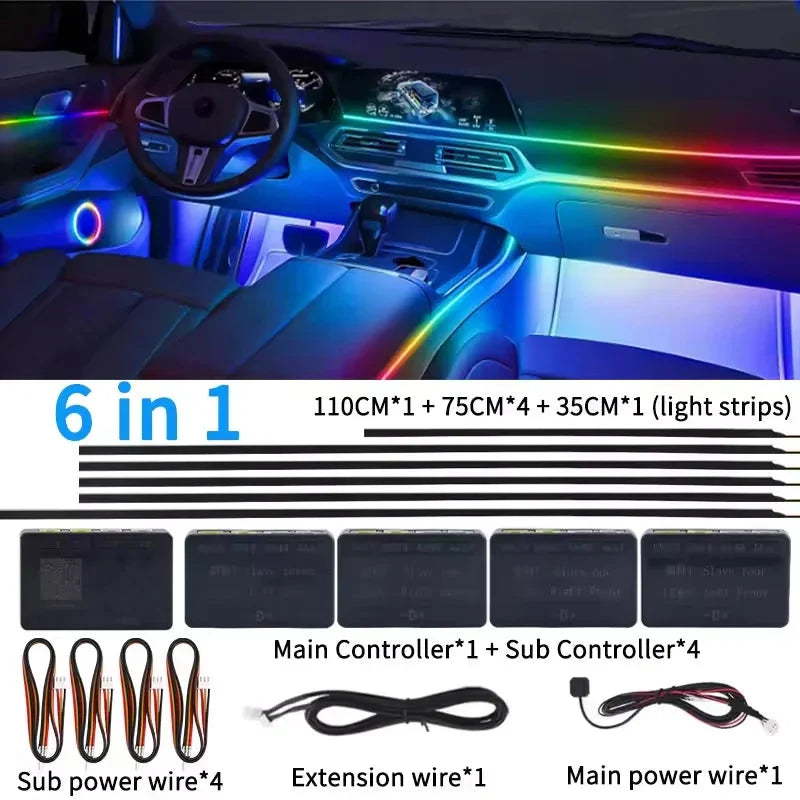 Universal 18-in-1 RGB Car Ambient Light Kit - Full Color App-Controlled Neon Strips Econic Blanks