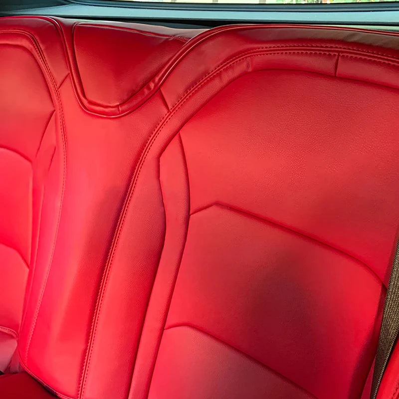 Custom fit Chevrolet Camaro seat covers in premium artificial leather, designed for 2016-2024 models, by Gm Service Guy.