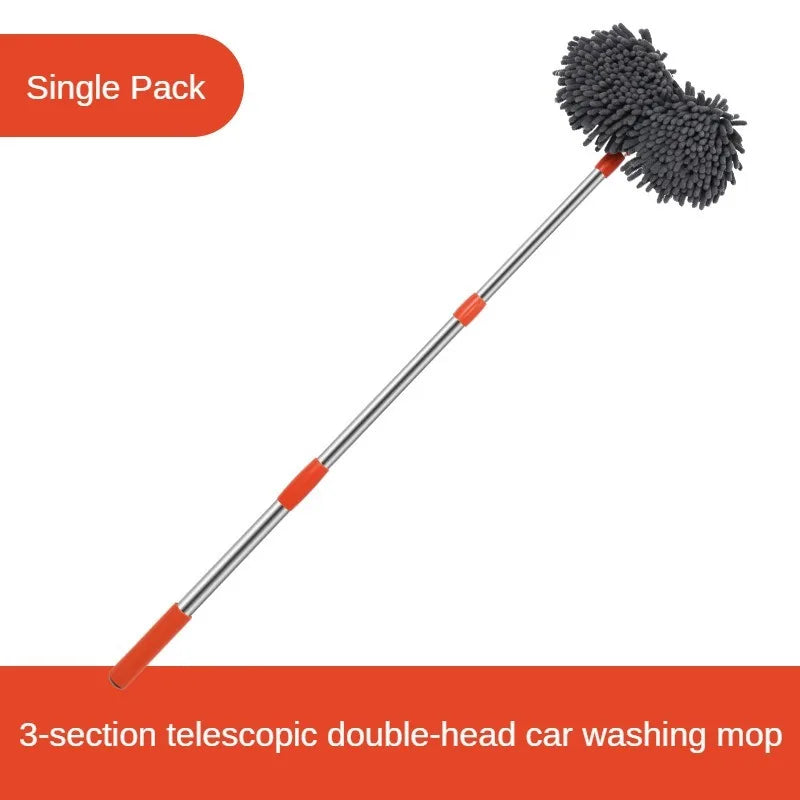 LEIBOO Car Washer Mop Foam Wash Chenille Brush Double Brush Head Roof Window Cleaning Maintenance Three-Section Telescopic Mop Econic Blanks