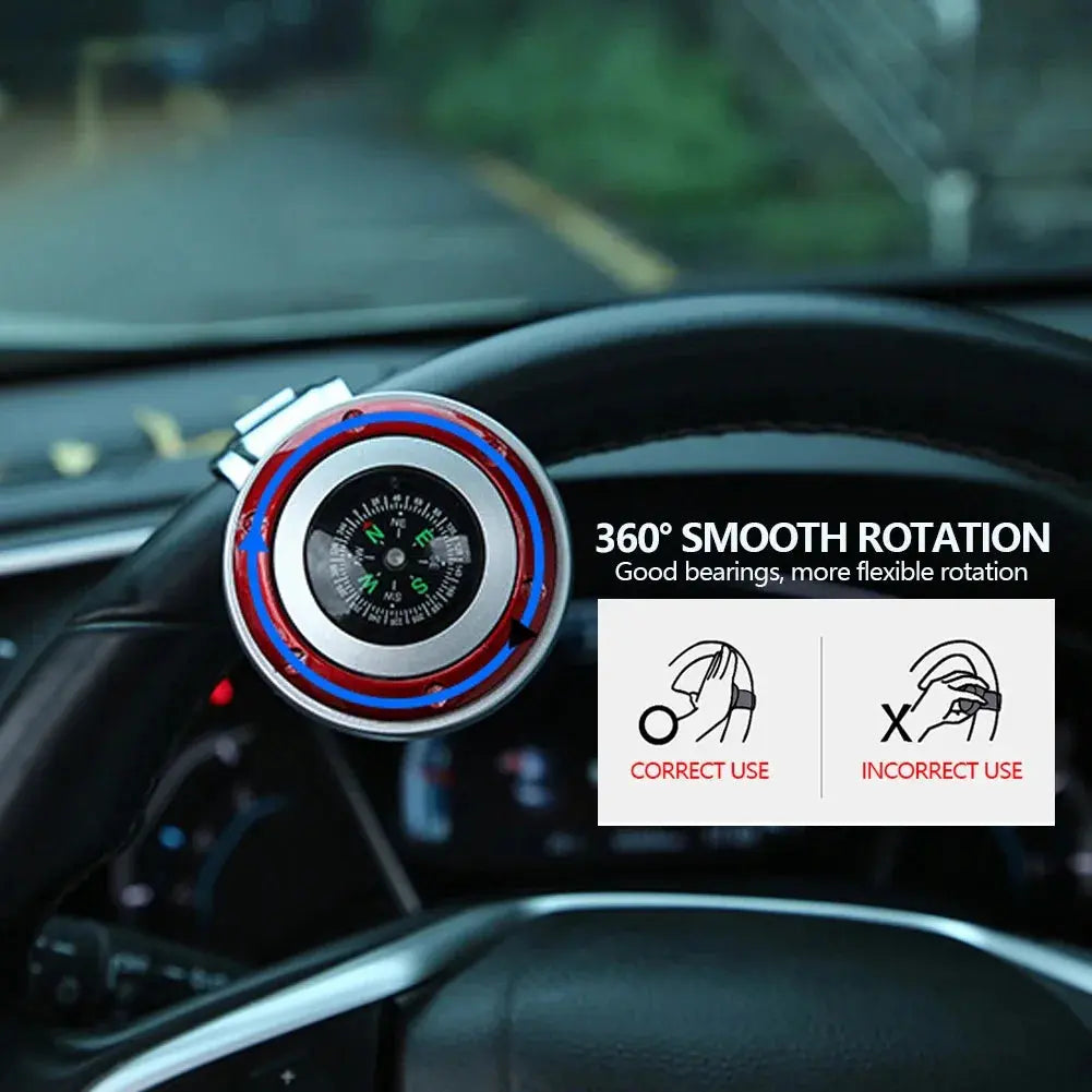 Steering Wheel Spinner Knob with Compass Universal 360 Degree Rotation Metal Power Handle Ball Booster for Car Vehicle Auto Gm Service Guy