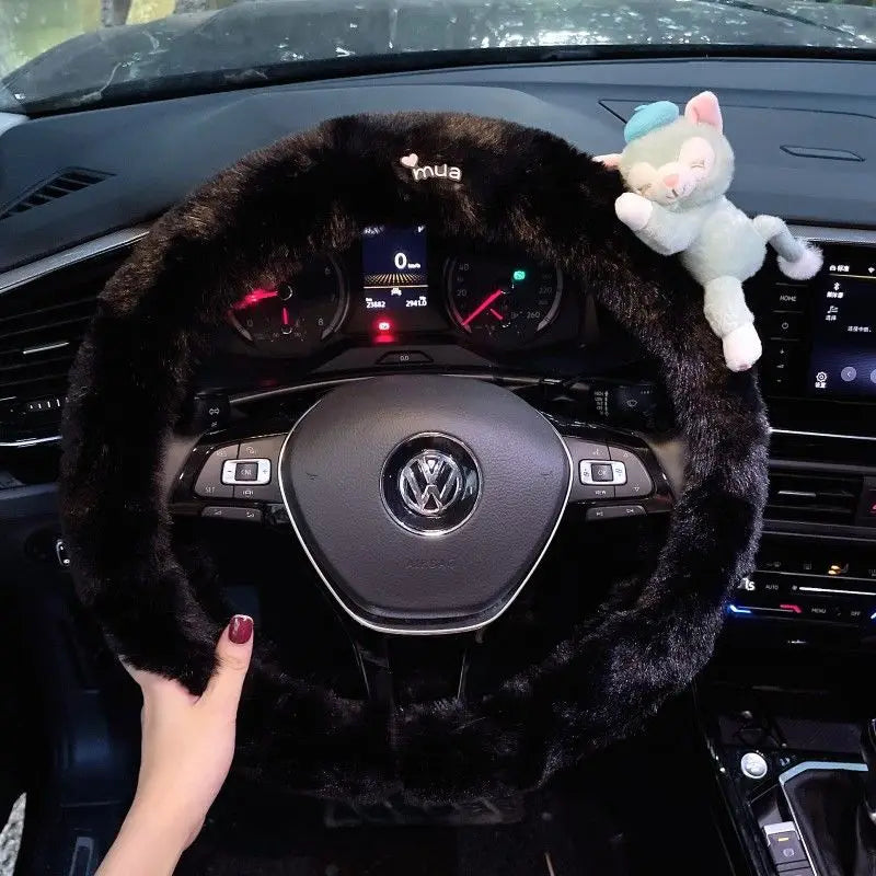 Cute Cartoon Fur Steering Wheel Cover Winter Warm Car Handle Cover for Women FanzyMarket