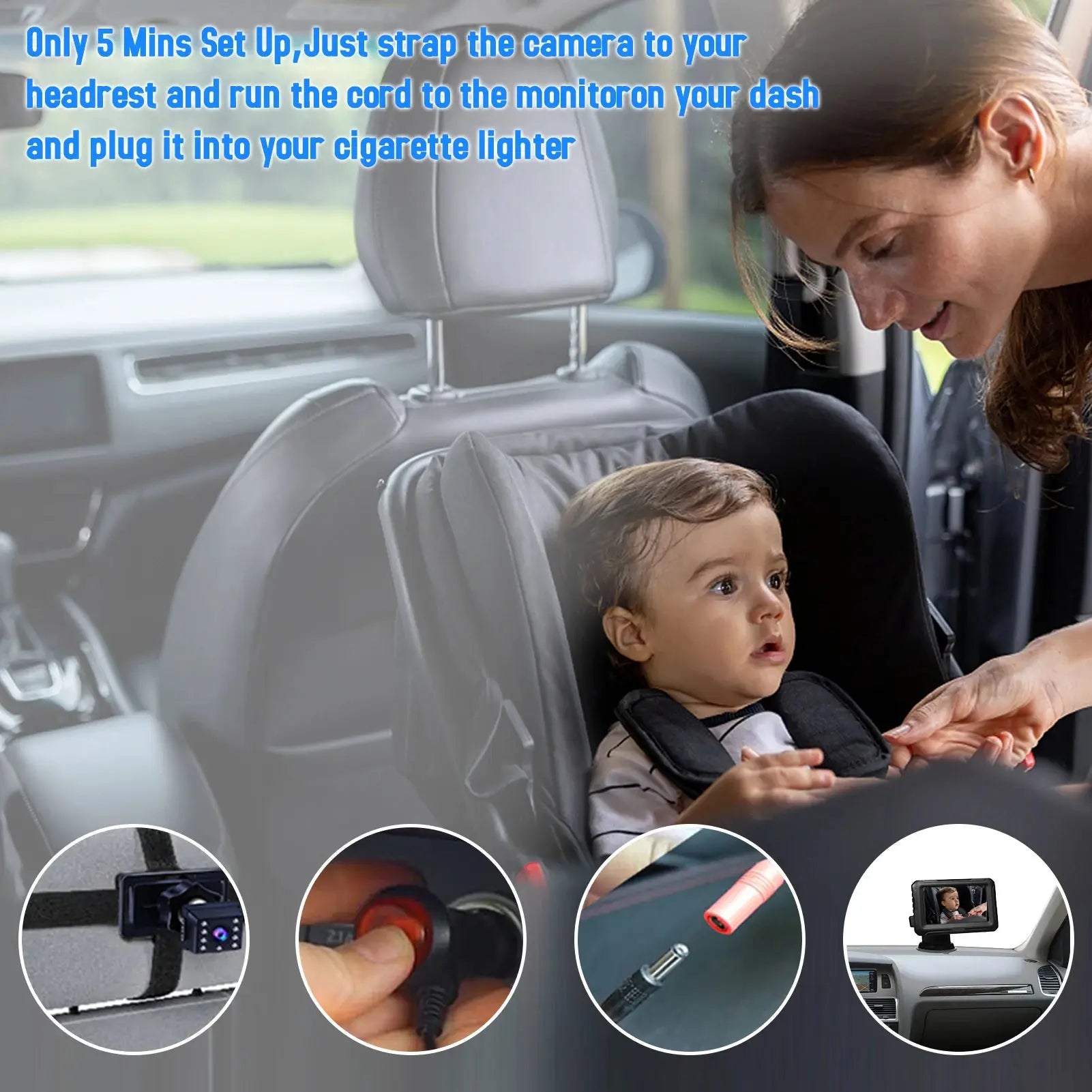 Rear View Monitor 4.3'' IPS Screen Baby Car Mirror Adjustable Wide View Angle for Infants Kids Pets Night Vision Function Gm Service Guy