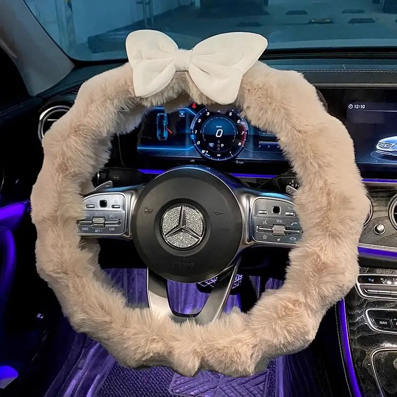 Plush Velvet Steering Wheel Cover – Soft Winter Car Handlebar Cover for Women, Cute High-End Interior Accessory FanzyMarket
