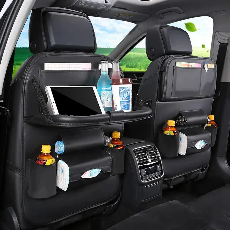 Car Seat Back Organizer with Foldable Table Tray – PU Leather Storage Econic Blanks