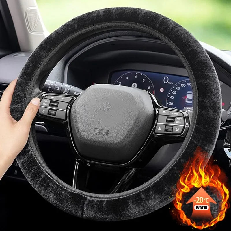 Plush Steering Wheel Cover 38 cm (15 in) Thick Winter Warm Non-Slip Soft Universal Fit for Most Cars FanzyMarket